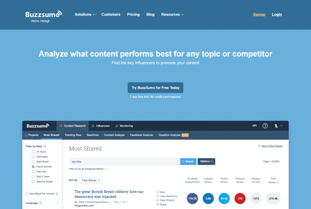 O Buzzsumo é outra ferramenta de marketing digital