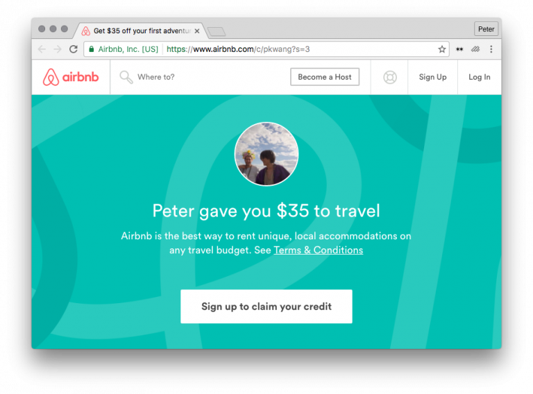 Print da tela de compartilhamento do airbnb após indicação Facebook