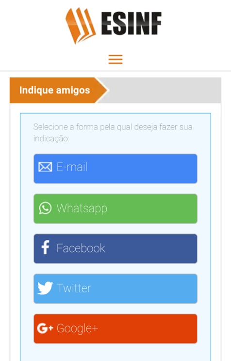 Print da Página de indicações e compartilhamento da ESINF após indicação no Facebook